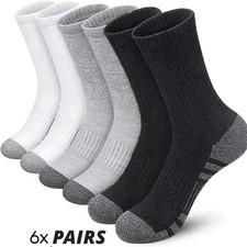 Mens Sports Socks 6 Pairs Cotton Rich Cushioned Everyday Crew Socks UK Size 5-12