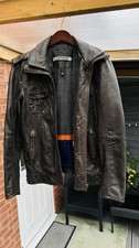 SUPERDRY MEN BROWN REAL LEATHER JACKET XL EXTRA LARGE