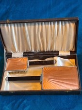 Art Deco Vintage Dressing Table Set, Peach Colour Enamel And Bakerlite