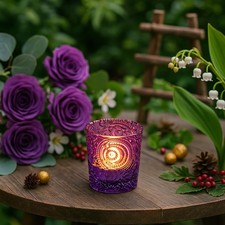 Purple Sun Moon Stars Glass Tealight Holders, 6 Pack Amethyst Purple