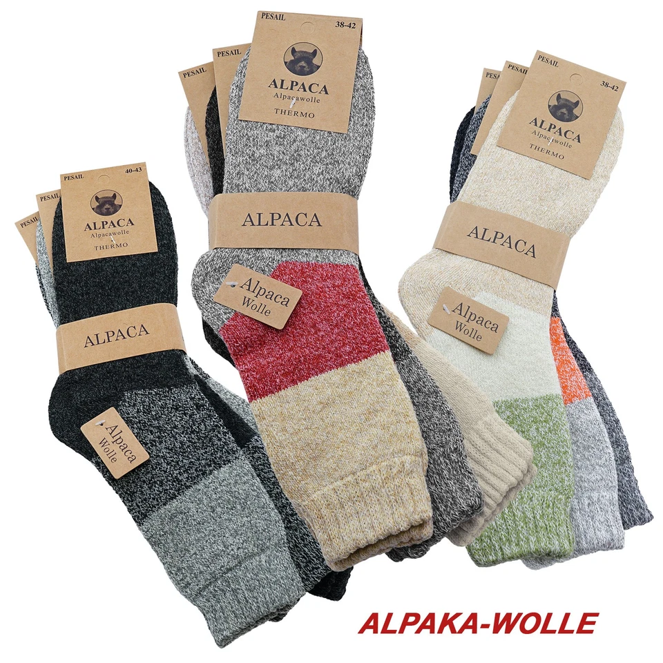 PESAIL + Alpaka Socken Wollsocken Kuschelsocken warm - 3 Paar verschiedene Farben