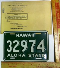 60s Hawaii motorcycle license plate Hi collectible tag biker garage memorabilia
