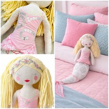2017 Pottery Barn Kids Pink & Teal Serine Mermaid Linen Doll Pillow, 24” Long 2017 Pottery Barn Kids Pink & Teal Serine Mermaid Linen Doll Pillow, 24” Long - Image 1