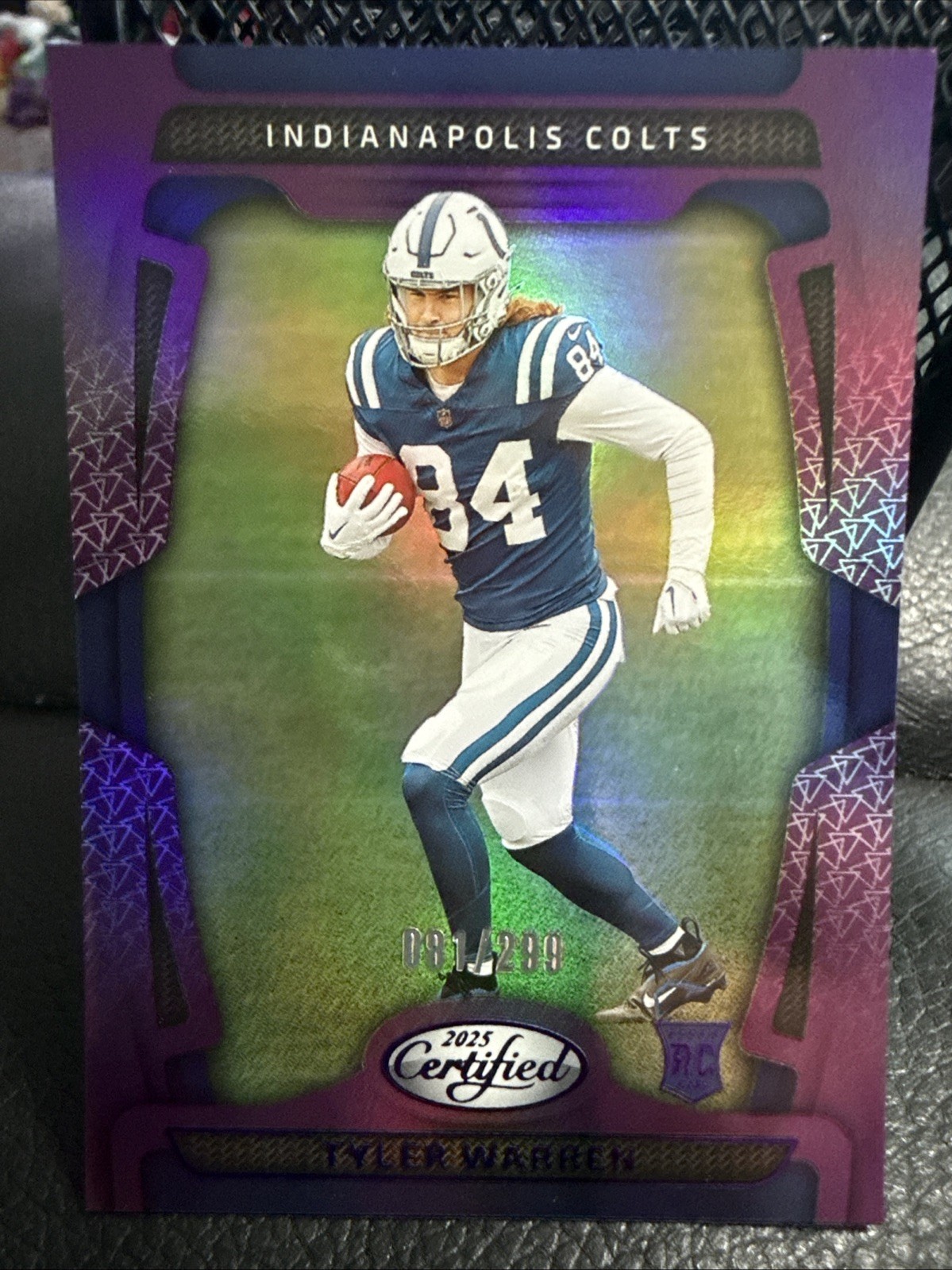 2025 Panini Certified Tyler Warren Mirror Purple /299 #113 Rookie Colts