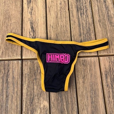 H.E.Arts HIMBO LOGO custom Print Mens black yellow cheeky bikini underwear