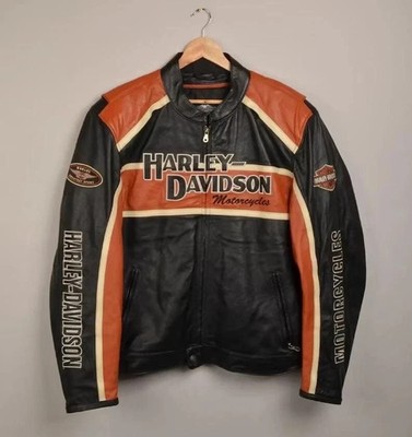 H.Davidson Men's Classic Orange CRUISER Jacket 100% Real Cowhide Leather Jacket