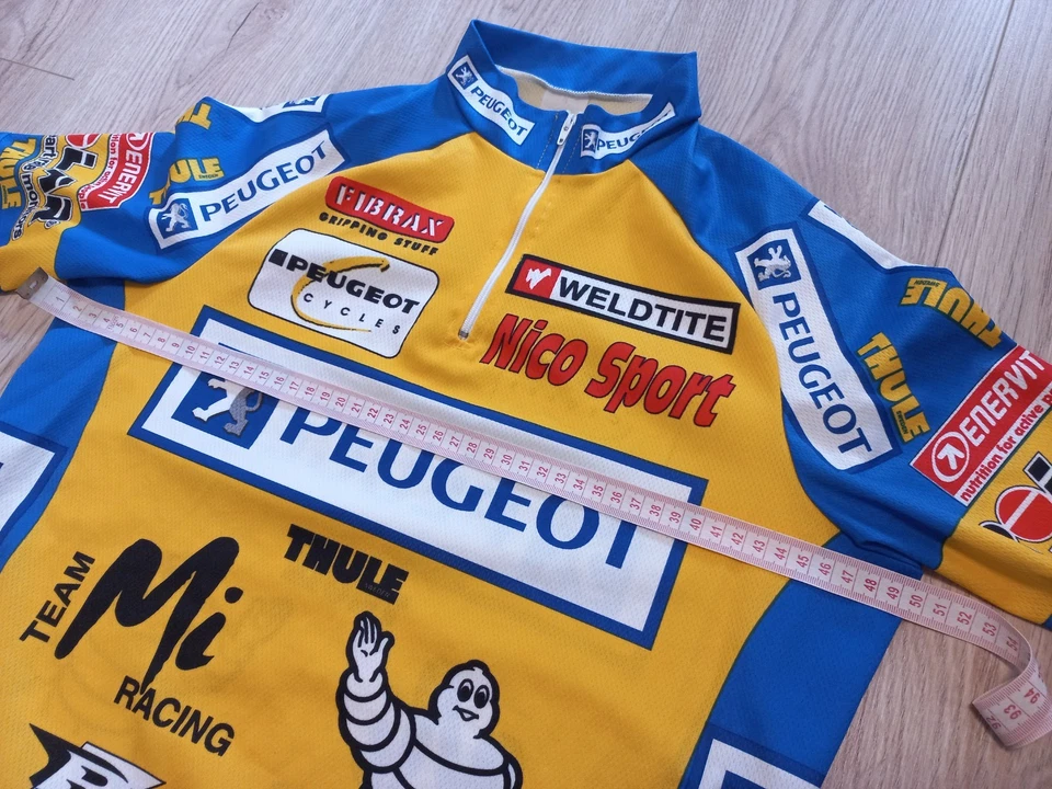 Maillot de ciclismo vintage Peugeot Michelin THULE Mi Racing amarillo/azul años 90 Foto 4 de 4