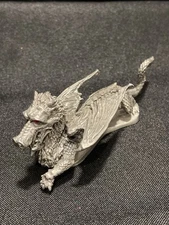 Vtg Ral Partha Pewter Winged Dragon D&D Red Jeweled Eyes Figure 1980s Dungeons