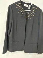 Alfred Dunner Black Embellished Lined Blazer Jacket Long Sleeve Size 12