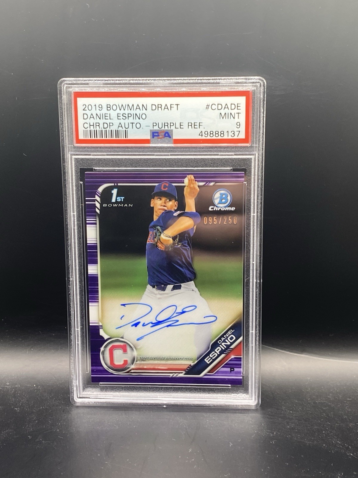 2019 Bowman Chrome Auto Daniel Espino Purple Refractor Auto #/250 PSA 9 Mint