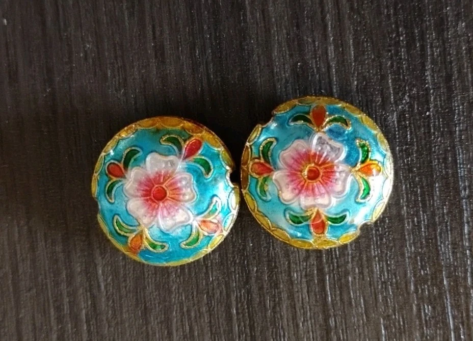 2 cuentas Cloisonne 18,5x8 mm cuentas de latón huecas redondas planas Foto 2 de 4