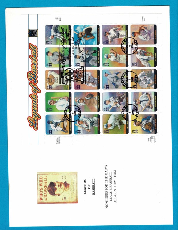 Baseball full sheet FDCs - 3408a-t & 3510-3519 - large covers