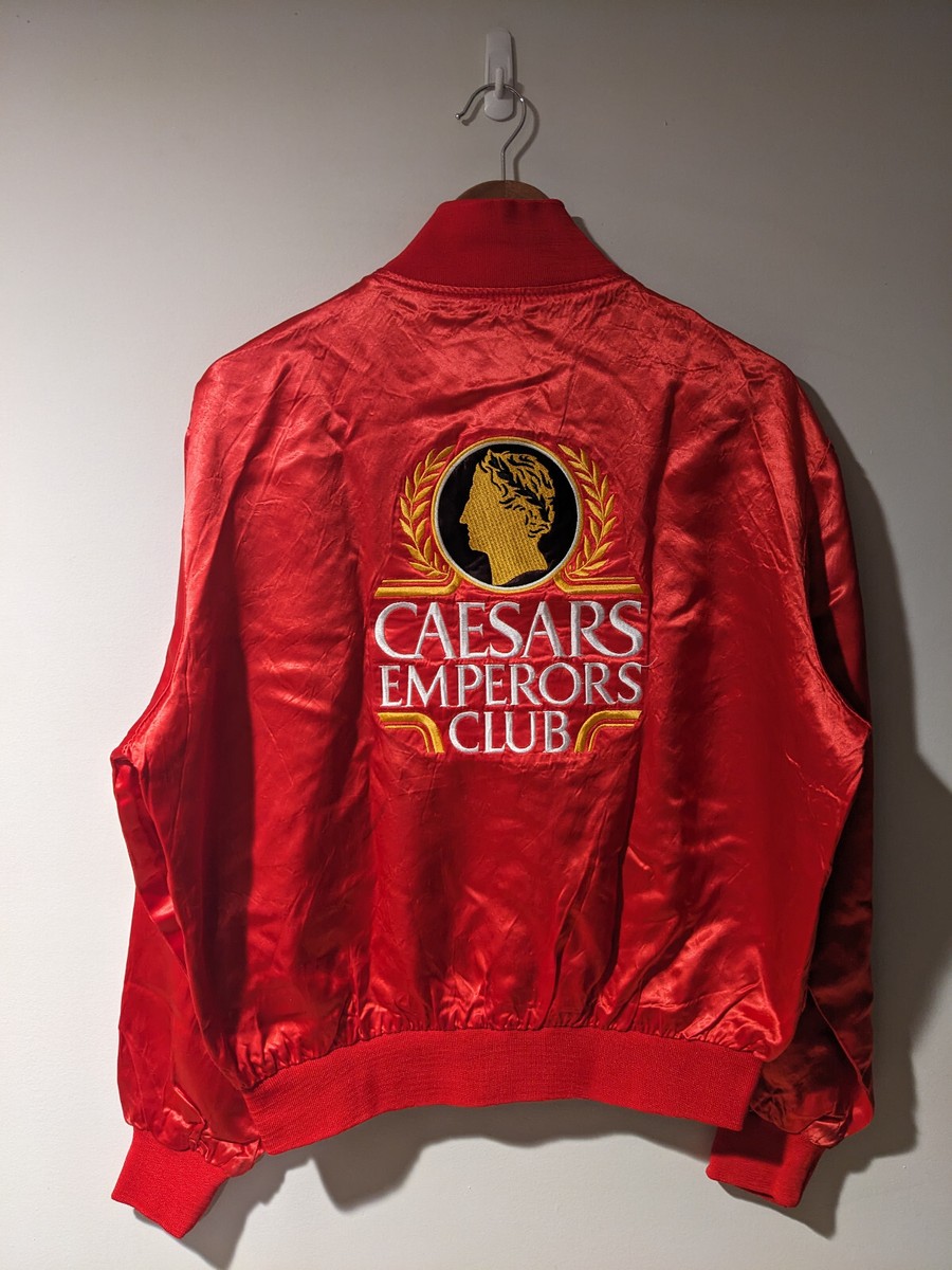 Vintage 90s Caesars Emperors Club Red Large Satin Jacket