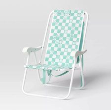 Recycled Fabric Backpack Outdoor Portable Beach Chair Aqua Blue Icon Checkboard