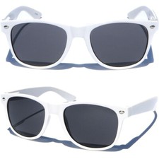White Frame Dark Lens Classic Design Sunglasses Retro 80s Horn Rimmed Style