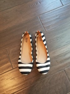 black and white striped ballet flats