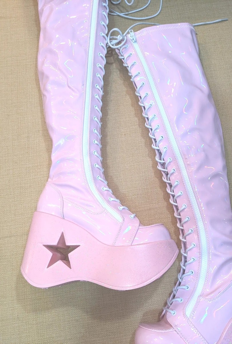 DEMONIA PLEASER 箱付き Pleaser Demonia Pink Glitter Star Cutout Thigh-High Platform