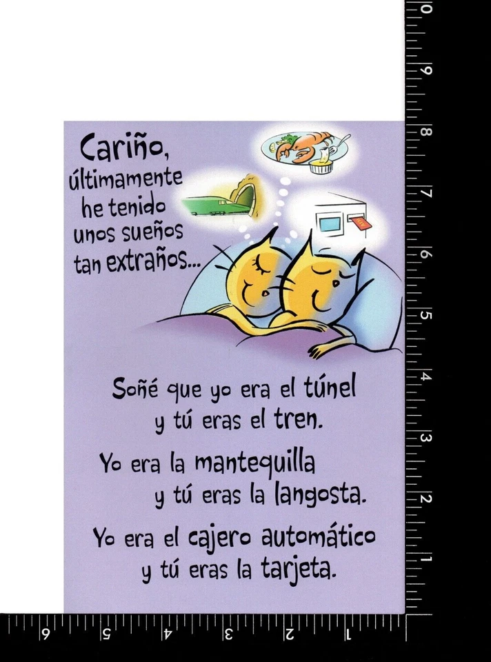 Tarjeta CUMPLEAÑOS Española PARA MARIDO NOVIO, Lindo Gato Sueños Amor por Hallmark +✉ Foto 3 de 4
