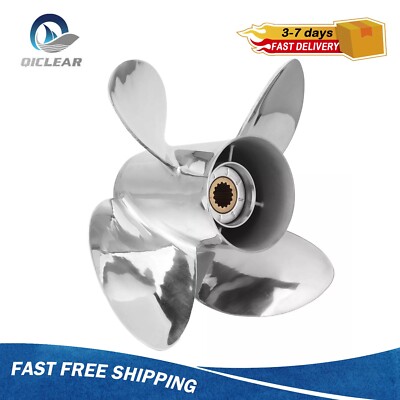 13 x 17 Outboard Boat propeller 15 Spline Fit Yamaha 50-130 HP, 4 Blades Prop,RH