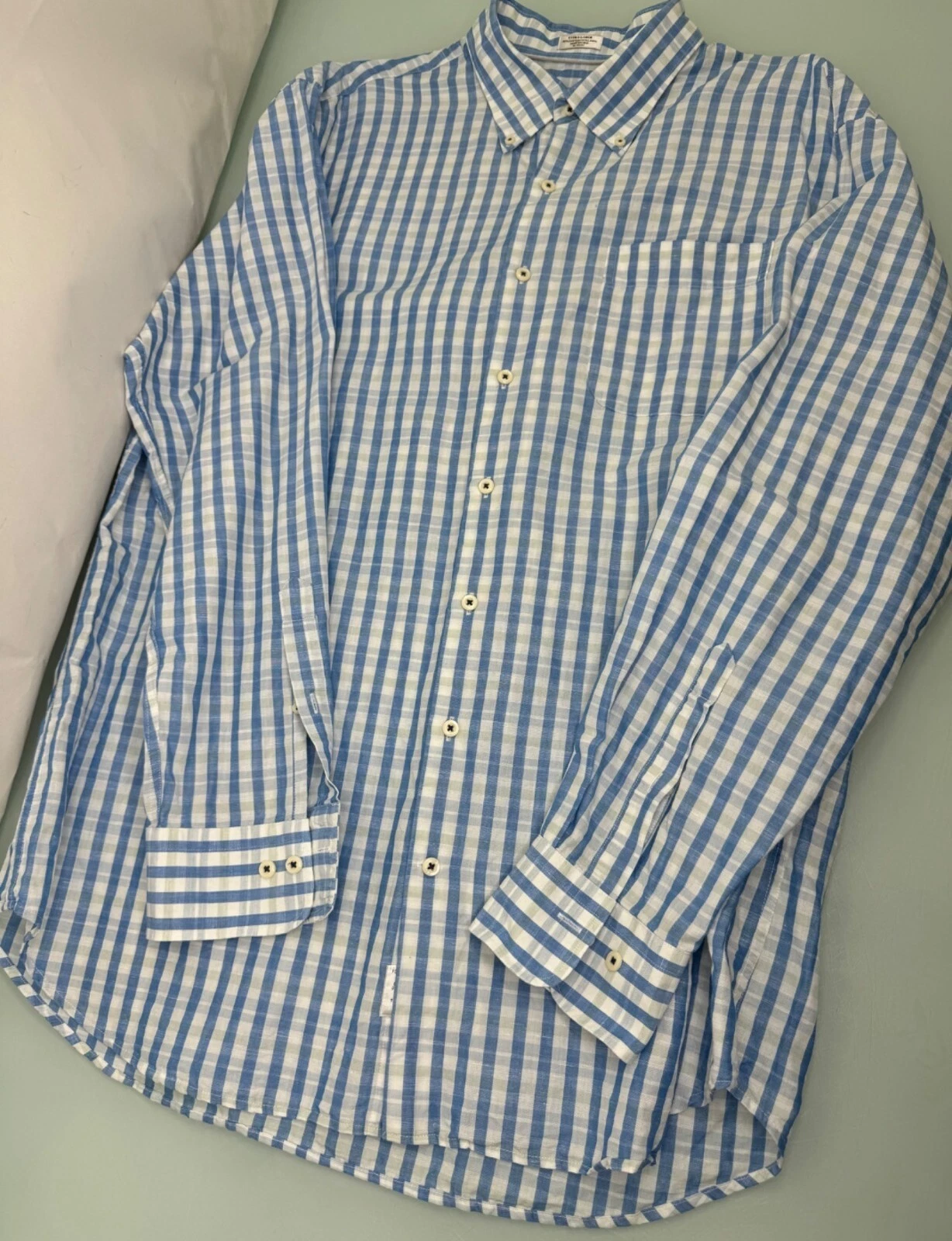 Peter Millar Men Shirt Large L Linen Cotton Blend Button Up Long Sleeve Blue