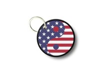 Keychain Round Printed Double-Sided Ying Yang USA Flag