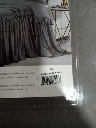 HIG 3 Piece ALINA Luxurious Ruffle Skirt Bedspread Set 30 inches Drop-Dark Gray - Picture 3 of 6