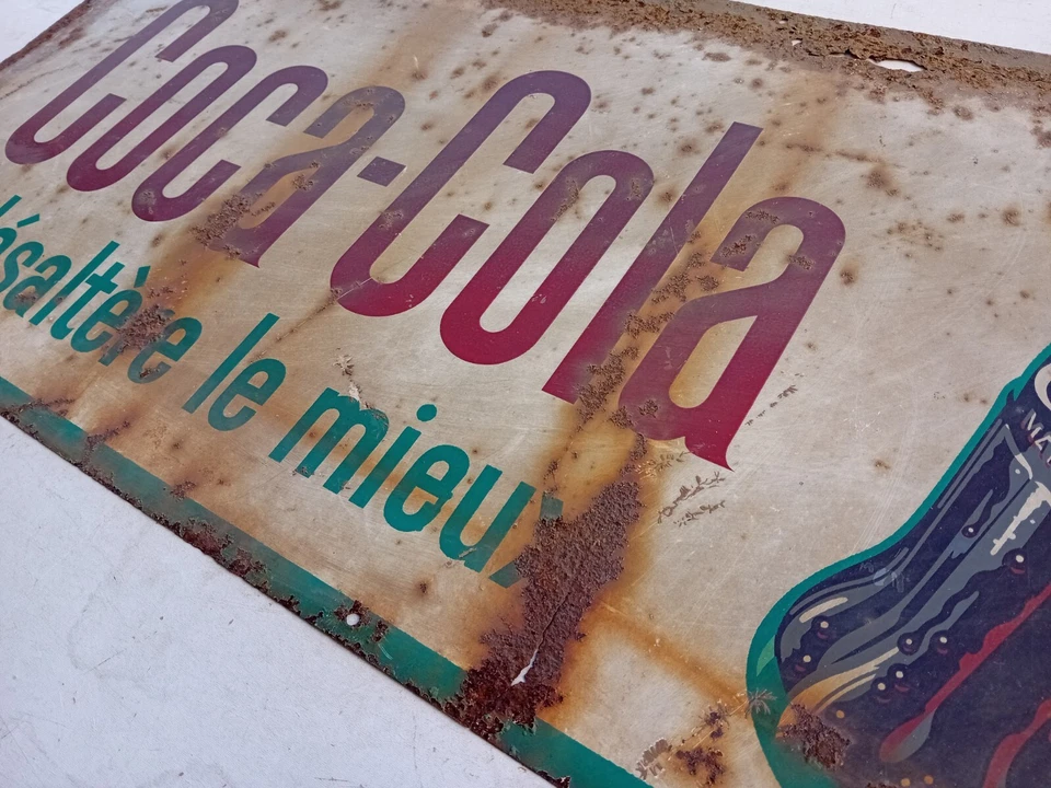 Buvez COCA-COLA soda ancienne plaque publicitaire en tôle décoration bar bistro - Photo 4/4