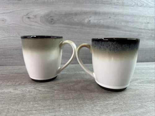 SANGO Nova Black #4932 Stoneware Coffee Cups Mugs ~ SET OF 2