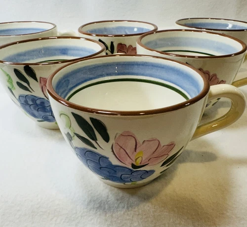 Vintage Set Of 6 Stangl Pottery Co. Fruit & Flowers Ceramic Mug Hand Painted Cup