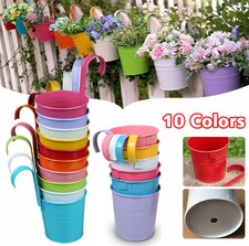 10X Colored Fence Flower Pots Railing Garden Fence Hanging Planter Bucket Holder