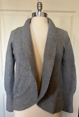 Talbots Women's Gray Open Front Pure Cashmere Shawl Collar Long Sleeve Sweater X