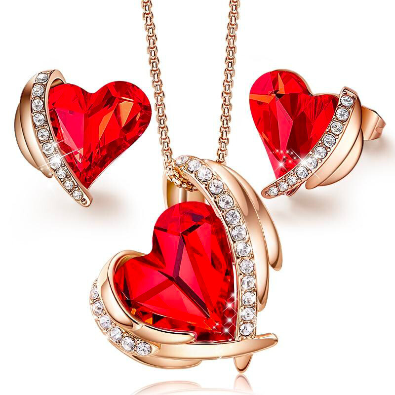 Parure bijoux cœur rouge femme : ensemble élégant pour vos dîners et soirées chic