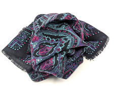 Wool Square Scarf 27"x27" Purple Multicolored Fringe Made in Italy