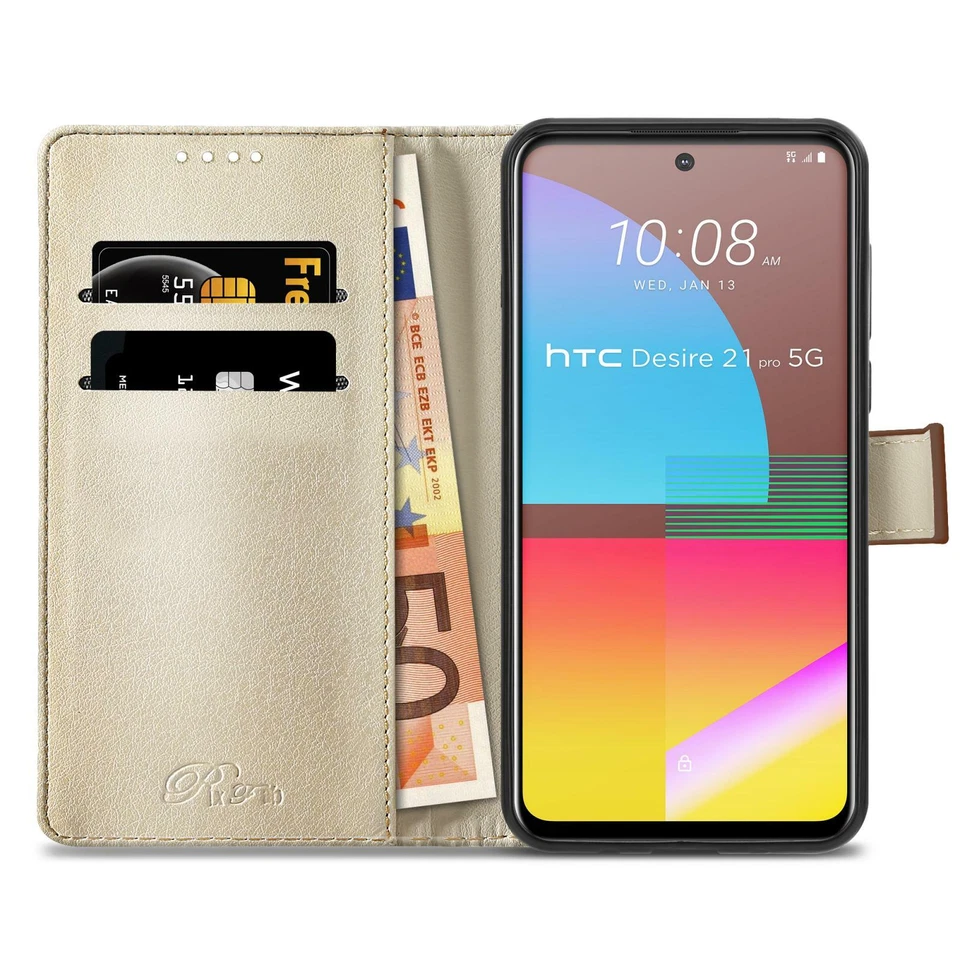 For HTC Desire 21 Pro 5G Case, Slim Leather Wallet Phone Cover + Tempered Glass - Image 2 of 4