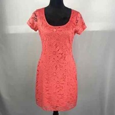 Tiana B Floral Print Lace Mini Dress in Coral