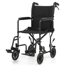 [FDA APPROVED]Foldable Lightweight Transport Wheelchair w/Handbrakes & Footrest