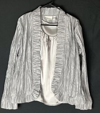 CHICOS Womens Silver Gray Crinkle Textured Open Front Jacket And Shell Size 1