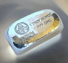 1 Troy Ounce .999 Fine Zinc Bullion Bar - Hand Poured & Stamped - GRIMM METALS