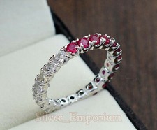 Natural Ruby  White Topaz 3mm Round 925 Sterling Silver Dual Stone Women Ring
