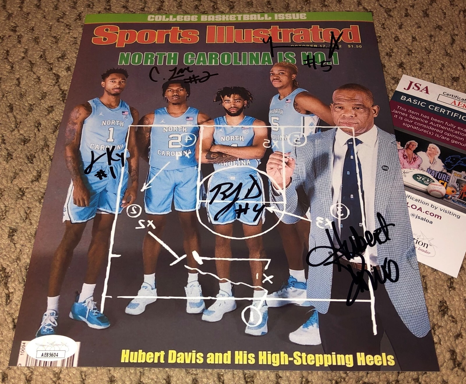 HUBERT DAVIS RJ ARMANDO BACOT CALEB LOVE SIGNED 8X10 PHOTO UNC BASKETBALL JSA 