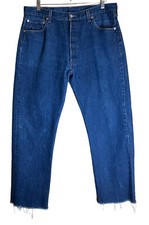 Levis Men 501XX Jeans 38 Blue Denim Cut Fray Hems 29 Inseam Vintage Button Fly