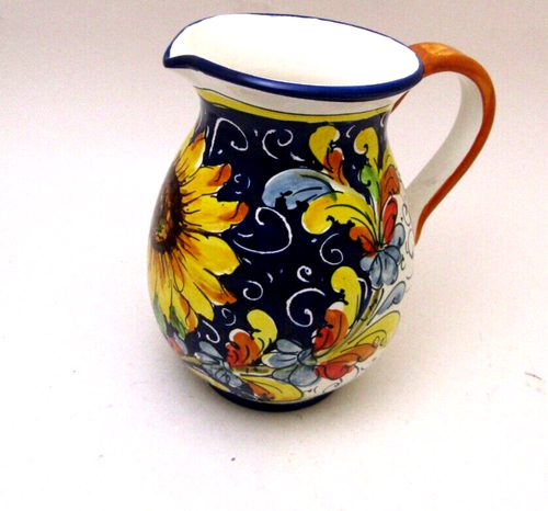 BP Fatto A Mano Oil Vinegar Cruet Set with Tray Pitcher Sunflower Italy - Imagen 4 de 14