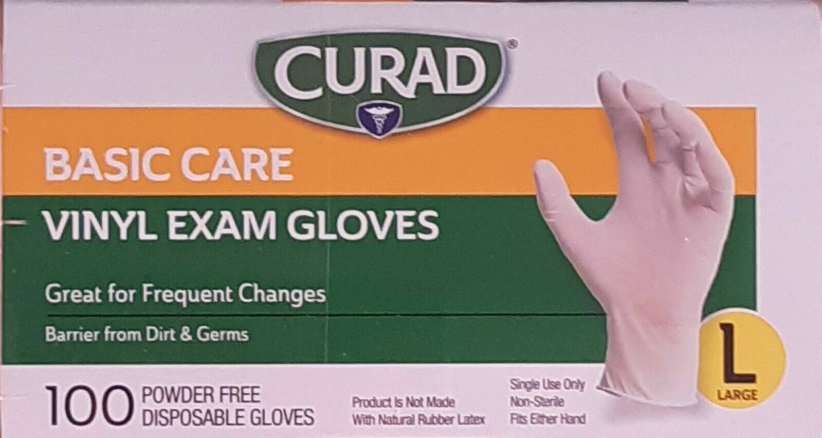 Curad Basic Care Vinyl Exam Gloves.Zise Small, Medium or Large x 100