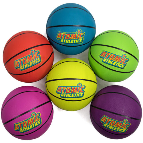 Set of 6 Regulation Size Neon Colors Basketballs with Air Pump, Mesh Bag