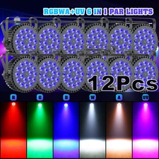 12Pcs 270W LED Par Can Light Stage Lighting RGBWA UV DMX w/ Stand Party Disco DJ