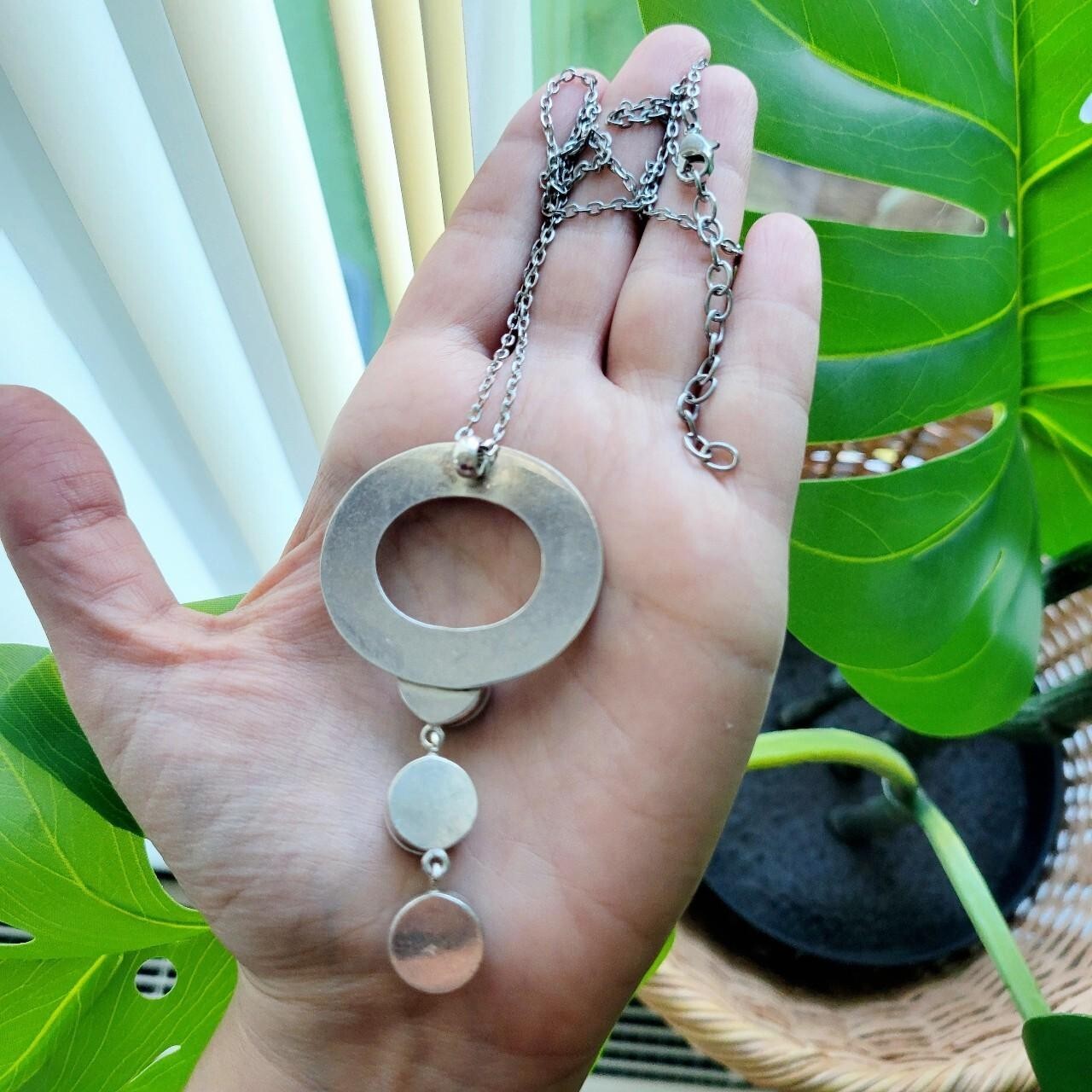 Vintage Silver Ceramic Bead Statement Necklace - image 8