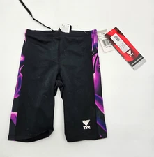 TYR Swim Jammer Male Size USA 22 USA Boys Black Purple Side Panels G-ZI NEW