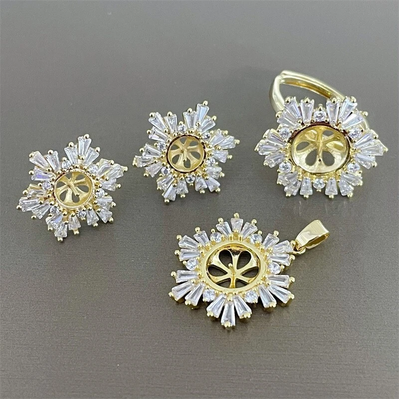 ОГРОМНЫЙ AAA +++ 10-11 мм 18KP золото обернутый снег цветок цирконий подвеска кольцо серьги комплект - Изображение 3 из 3