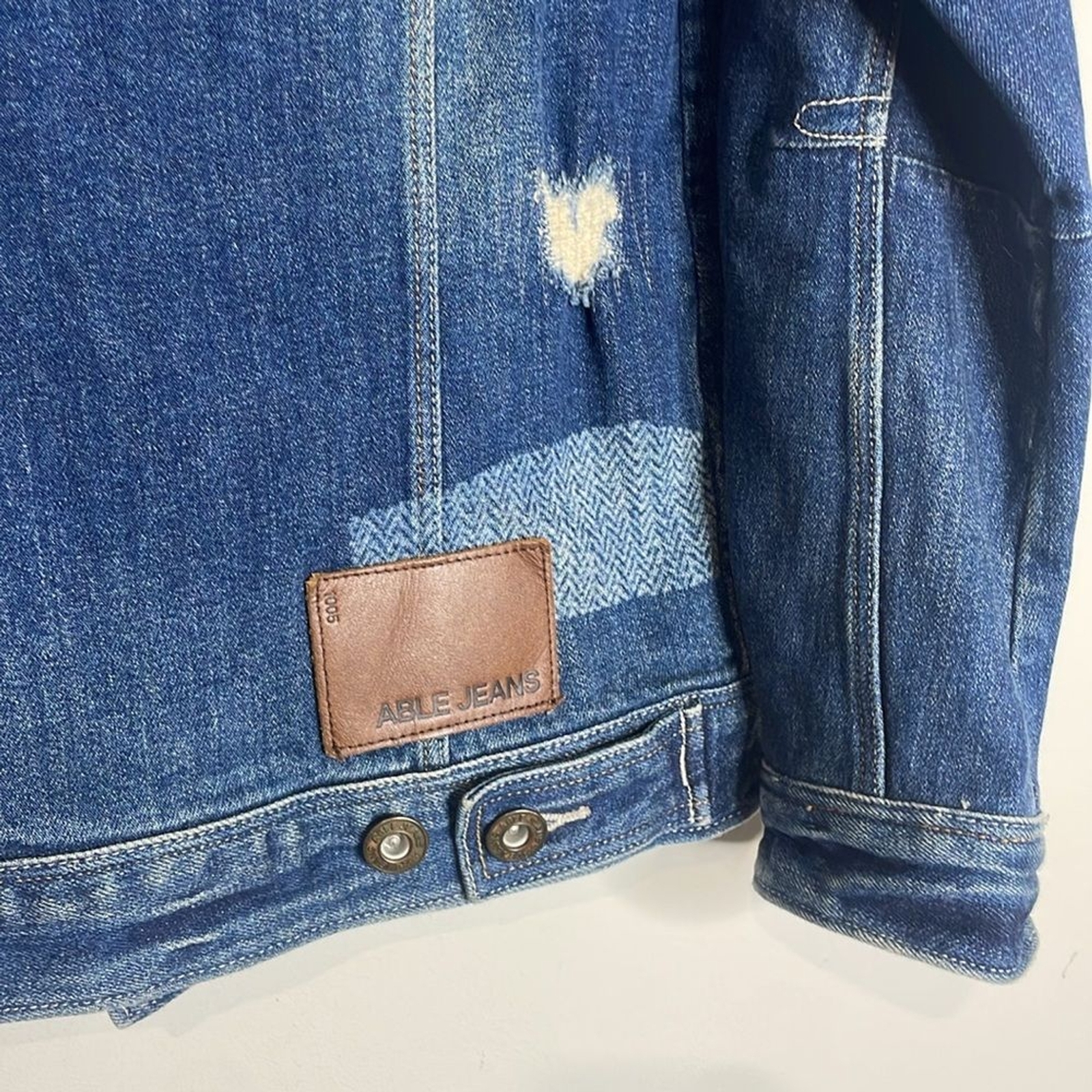 Able Jeans Women’s Distressed Patchwork Denim Jac… - image 5