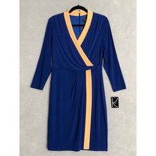 Kasper Faux Wrap Dress Women's Size Small Blue/Gold NEW
